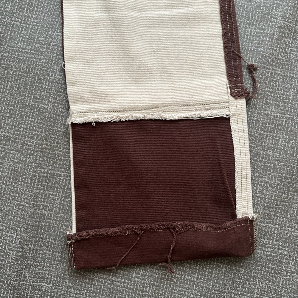 Patchwork Boyfriend Pants Brown Tan Cream Distressed Raw Edge Y2K Grunge Sz W 30 - Picture 11 of 16